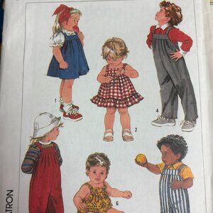 Vtg. Simplicity 7790 Sewing Pattern Unisex Baby Dress/Romper/Overall, 12 Months